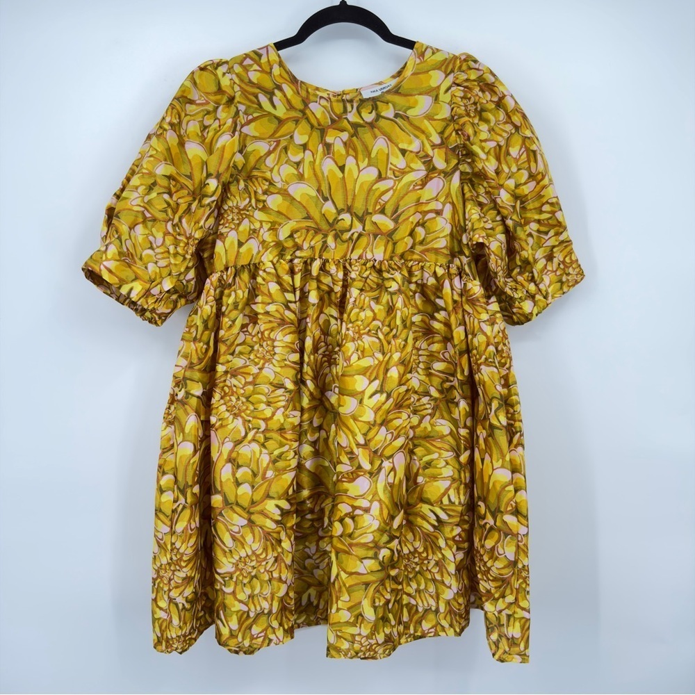 Kika Vargas Yellow Floral Puff Sleeve Mini Dress Anthropologie Size M
